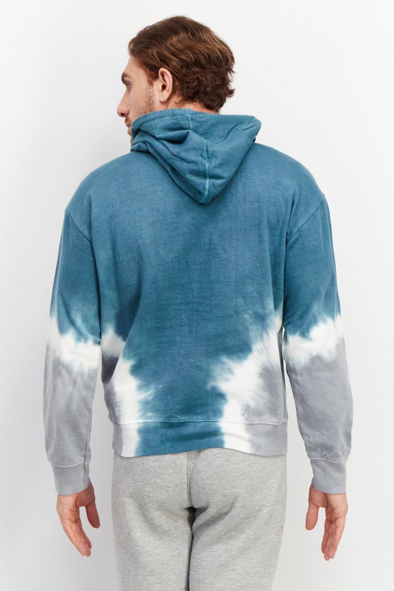 Sovereign Code Men Hooded Neck Tie Dye Print Long Sleeves Sweatshirt, Dark Sea/Charcoal - Image 4